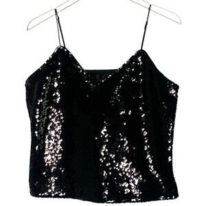 Express M Womens Black Shimmer Sequin Tank Top Cocktail Party 90s Y2K